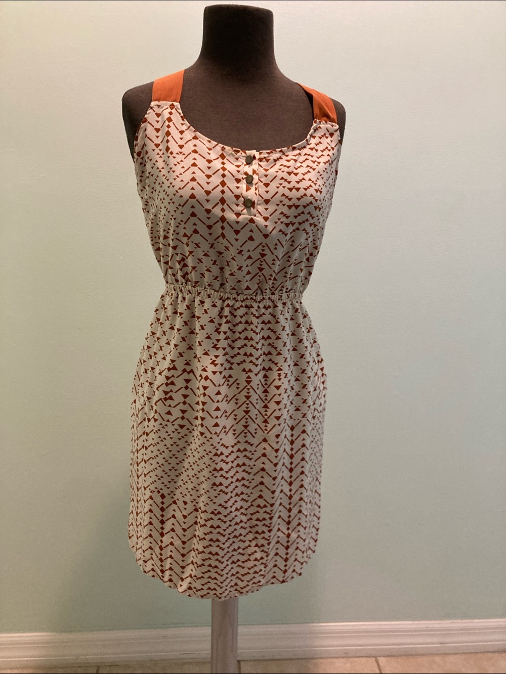 Lush Cream Dress with Orange Geo Accents